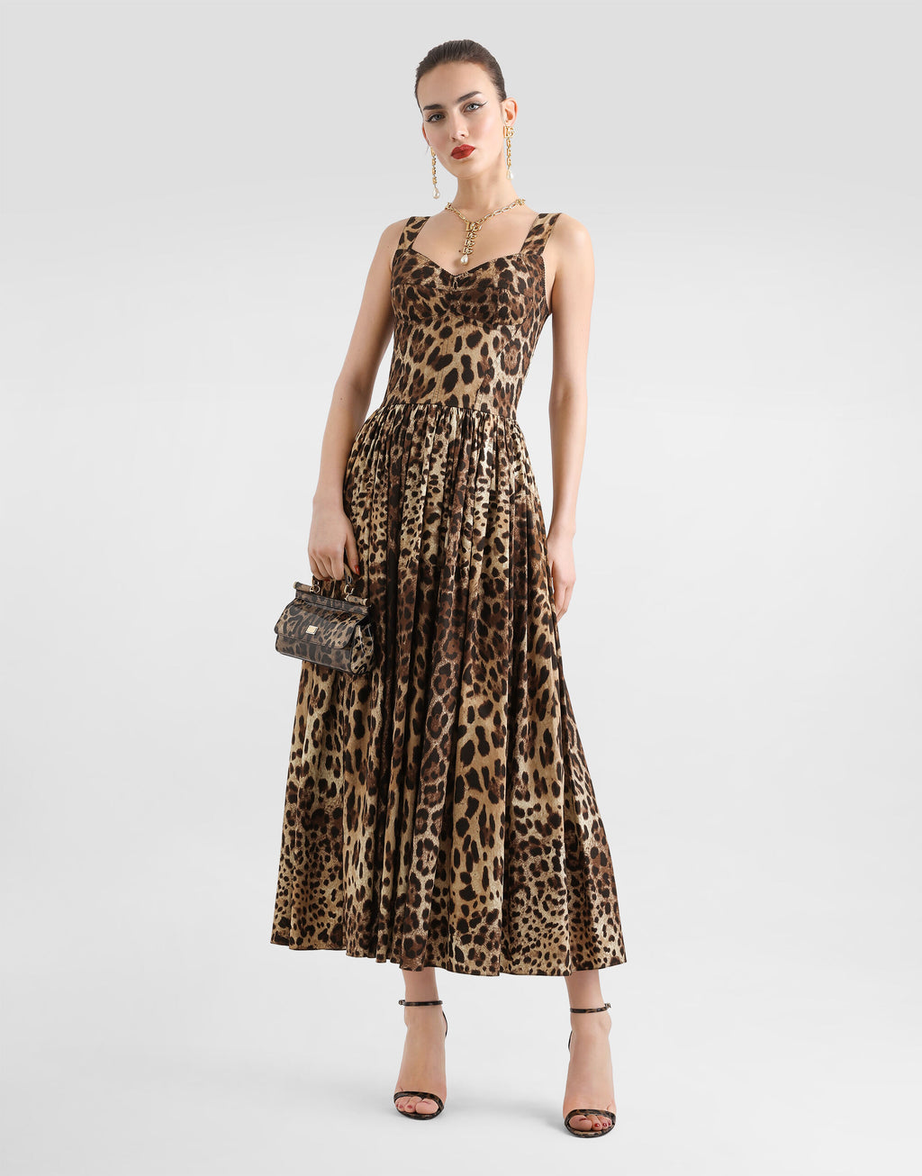 Leo-print poplin dress
