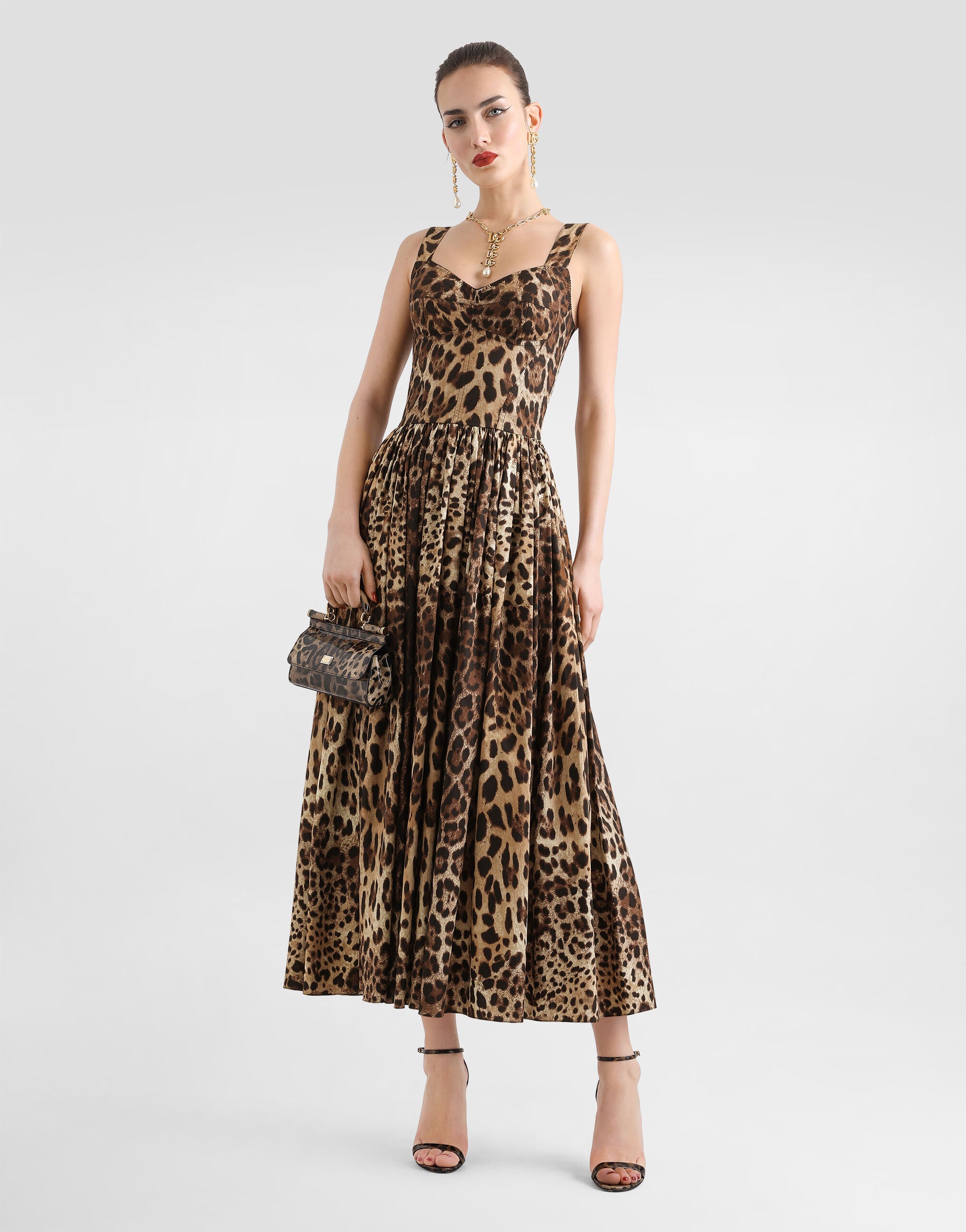 Leo-print poplin dress