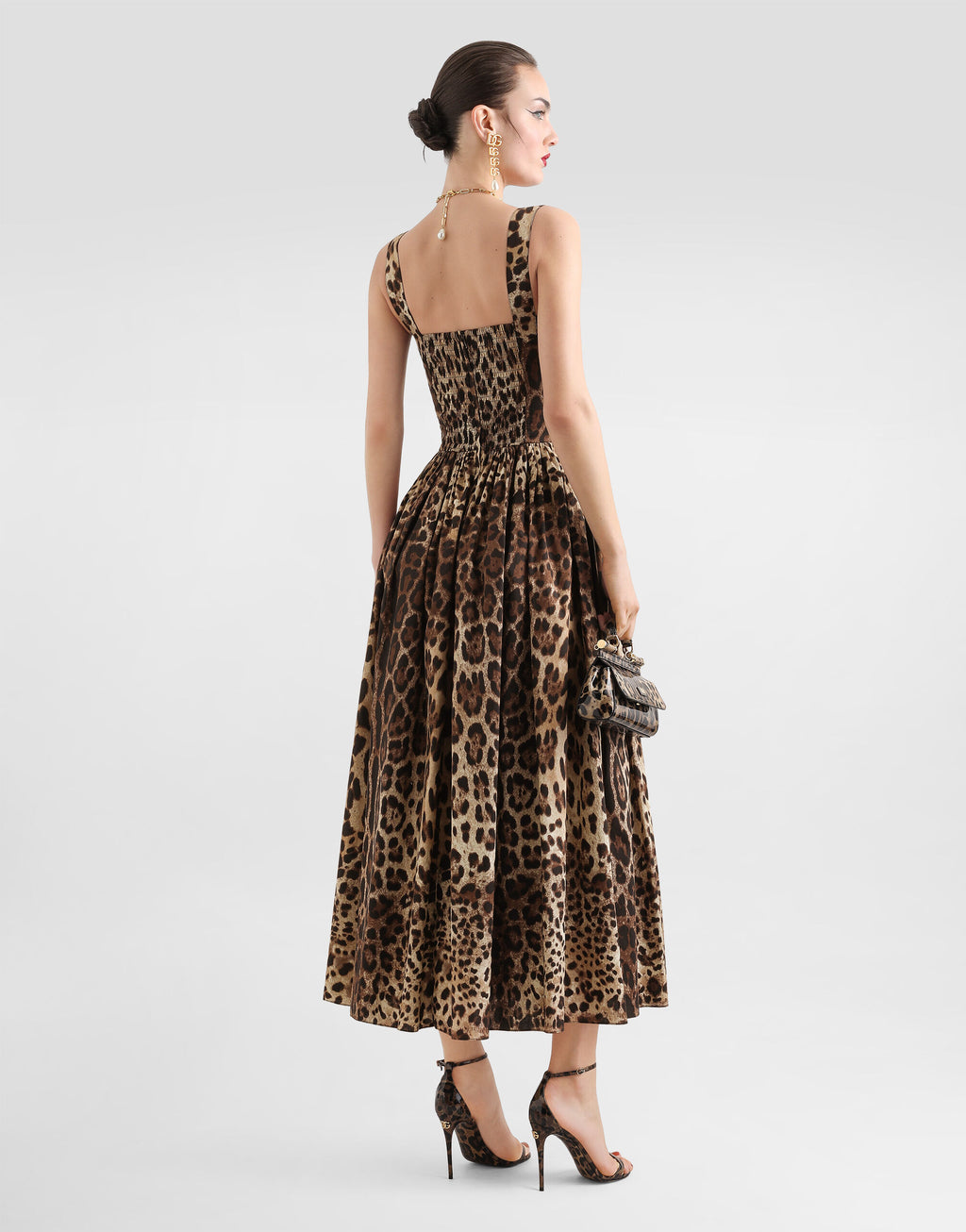 Leo-print poplin dress