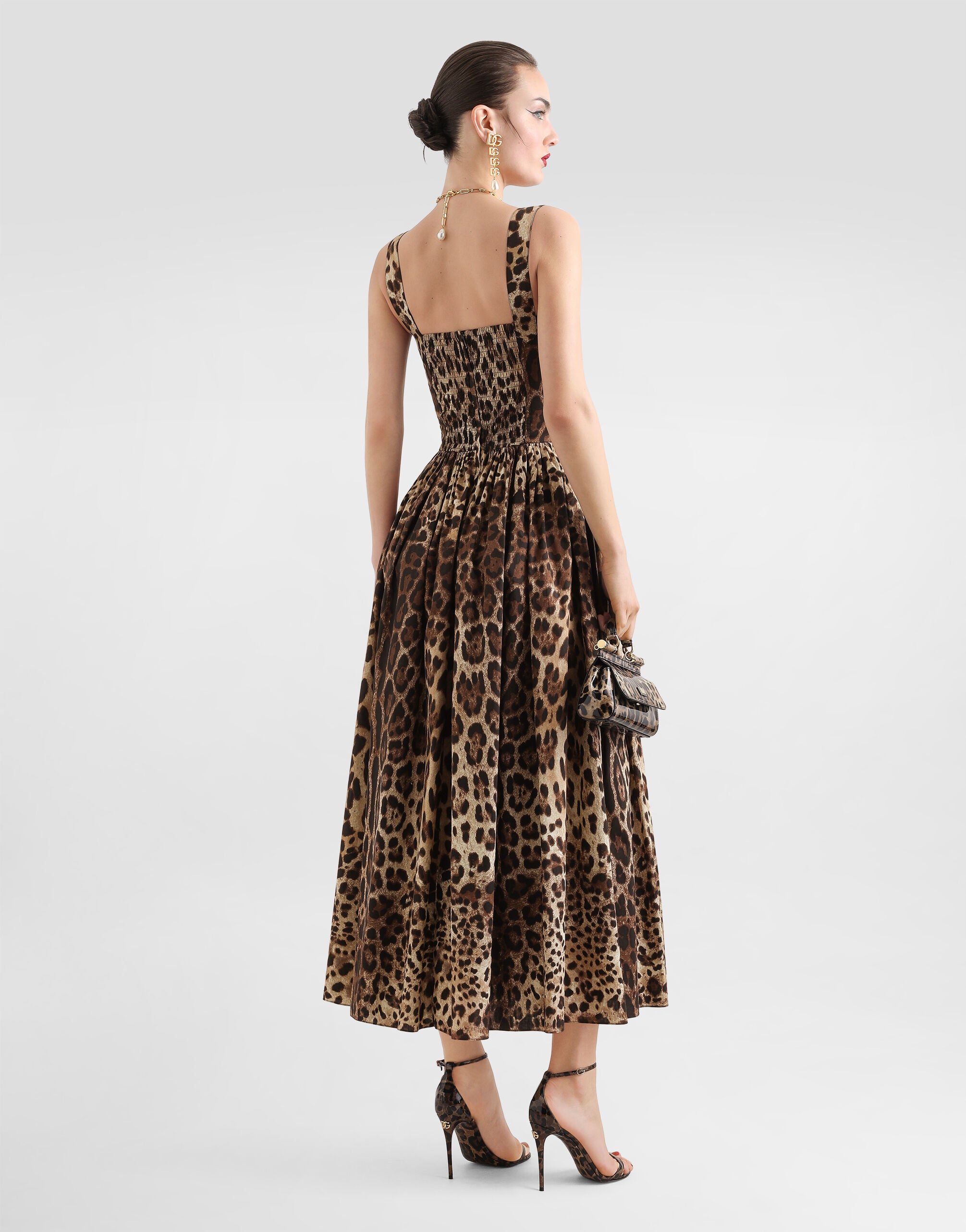 Leo-print poplin dress