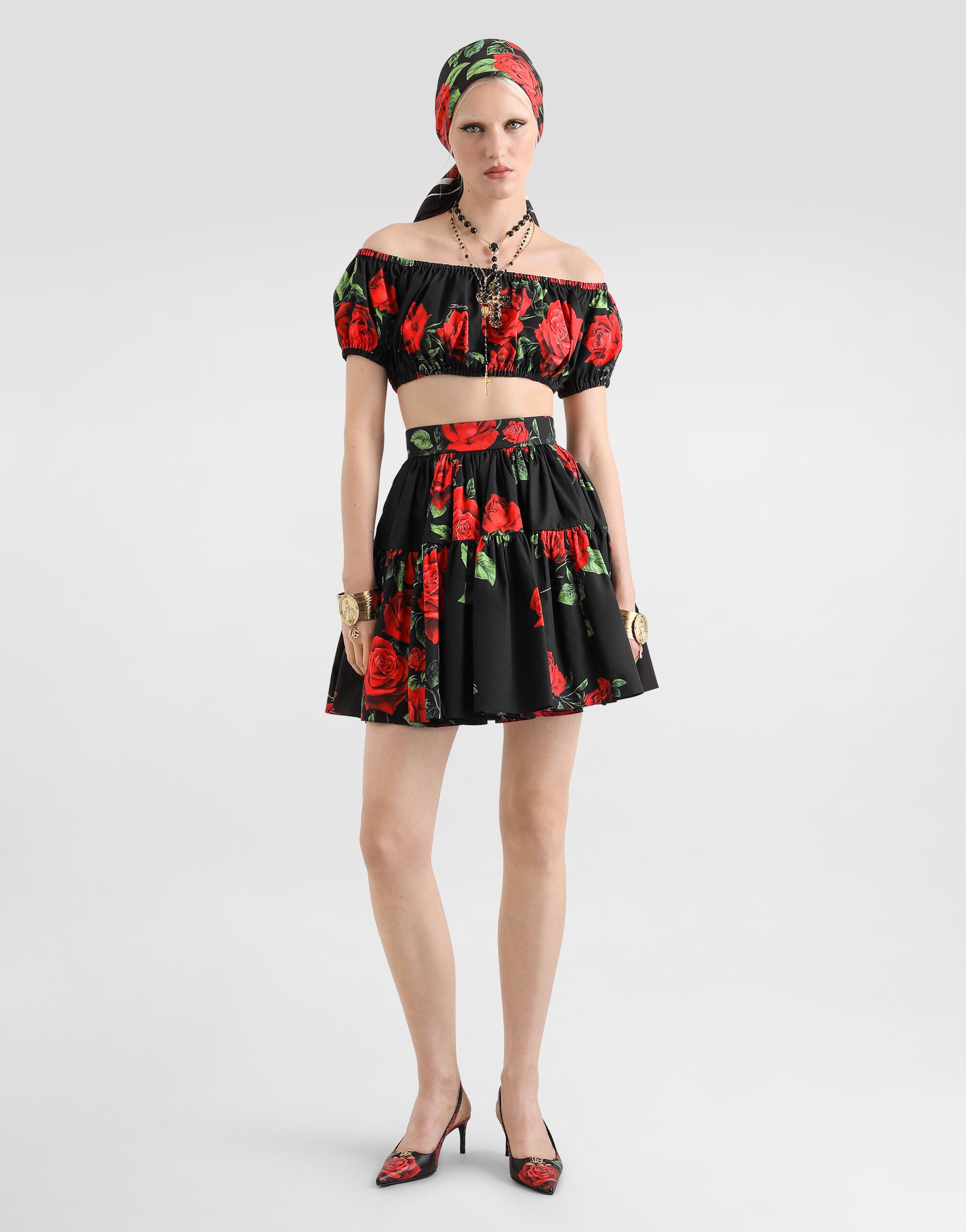 Rose-print poplin top