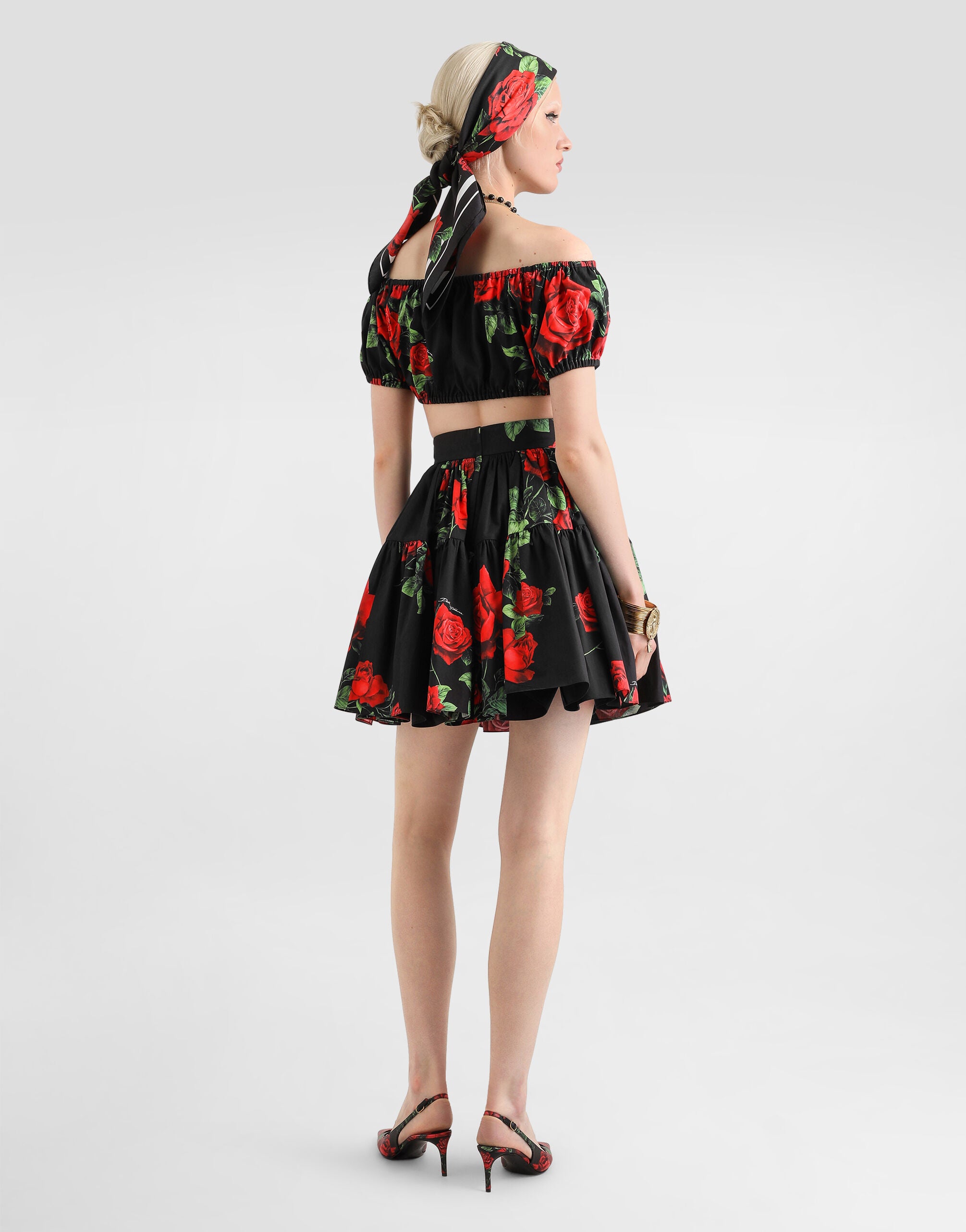 Rose-print poplin top