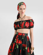 Rose-print poplin top