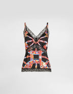 Carretto-print silk satin top