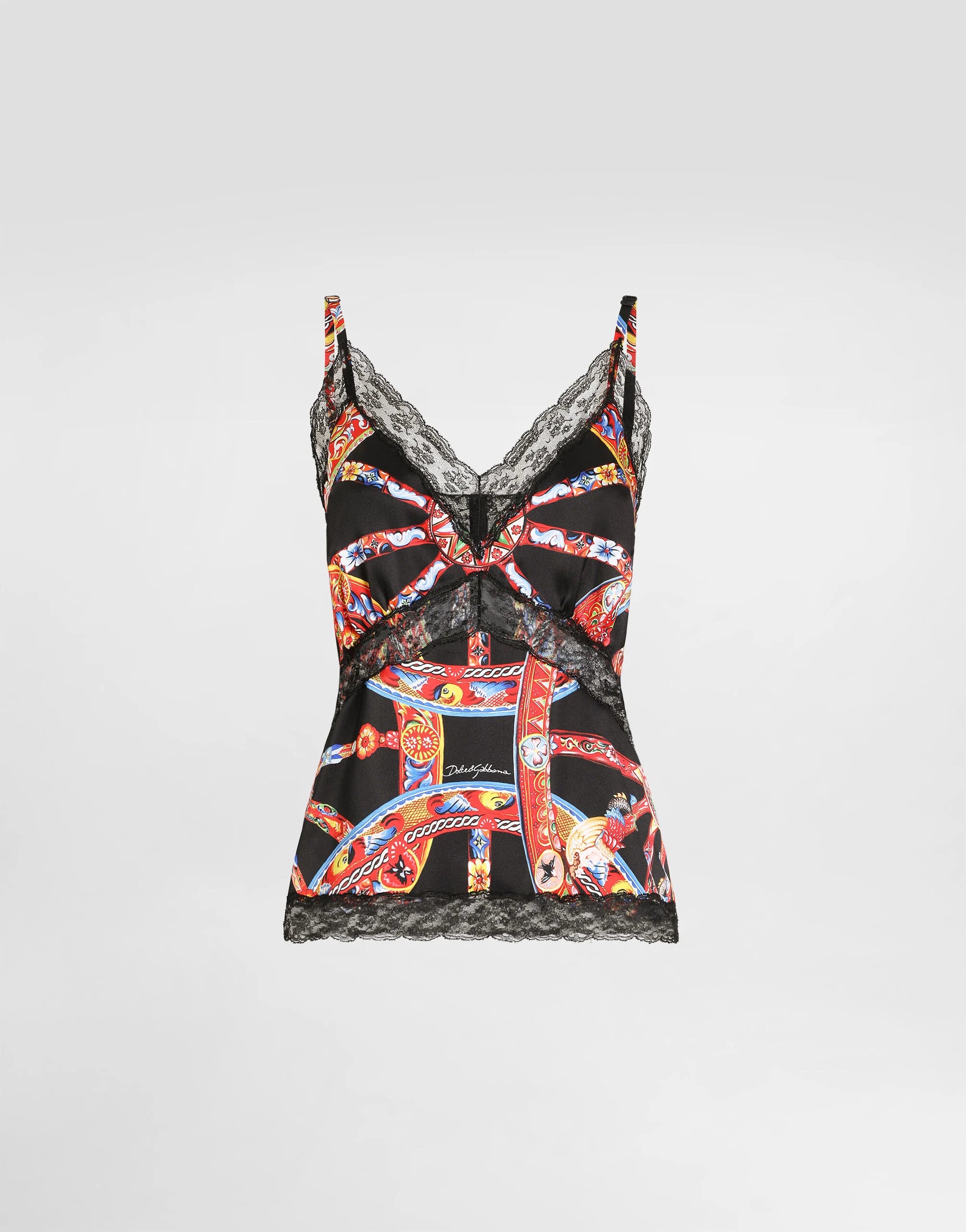 Carretto-print silk satin top