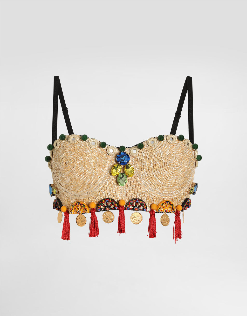 Raffia top with embroidery