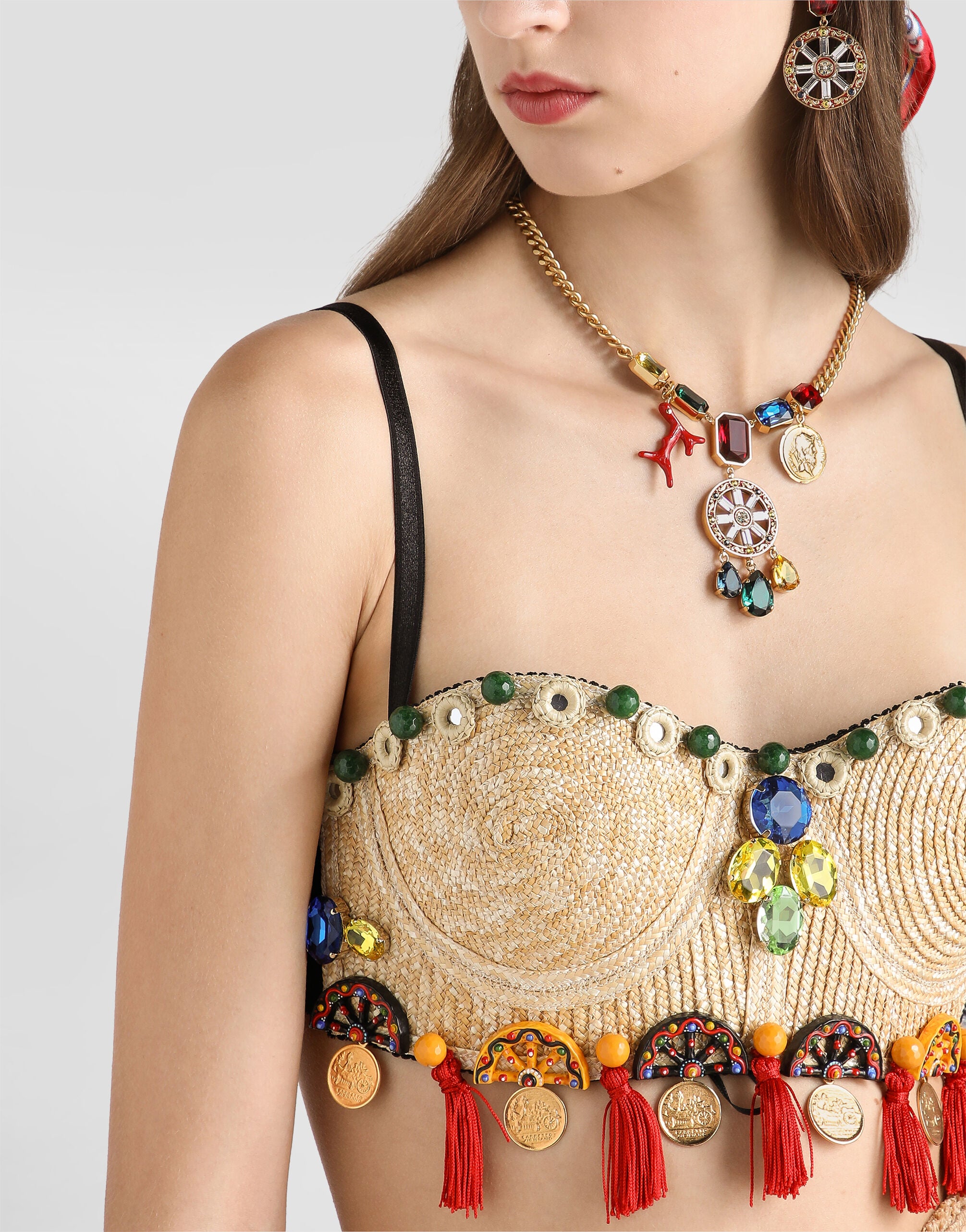 Raffia top with embroidery