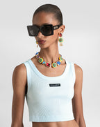 Cotton cropped tank top with logo