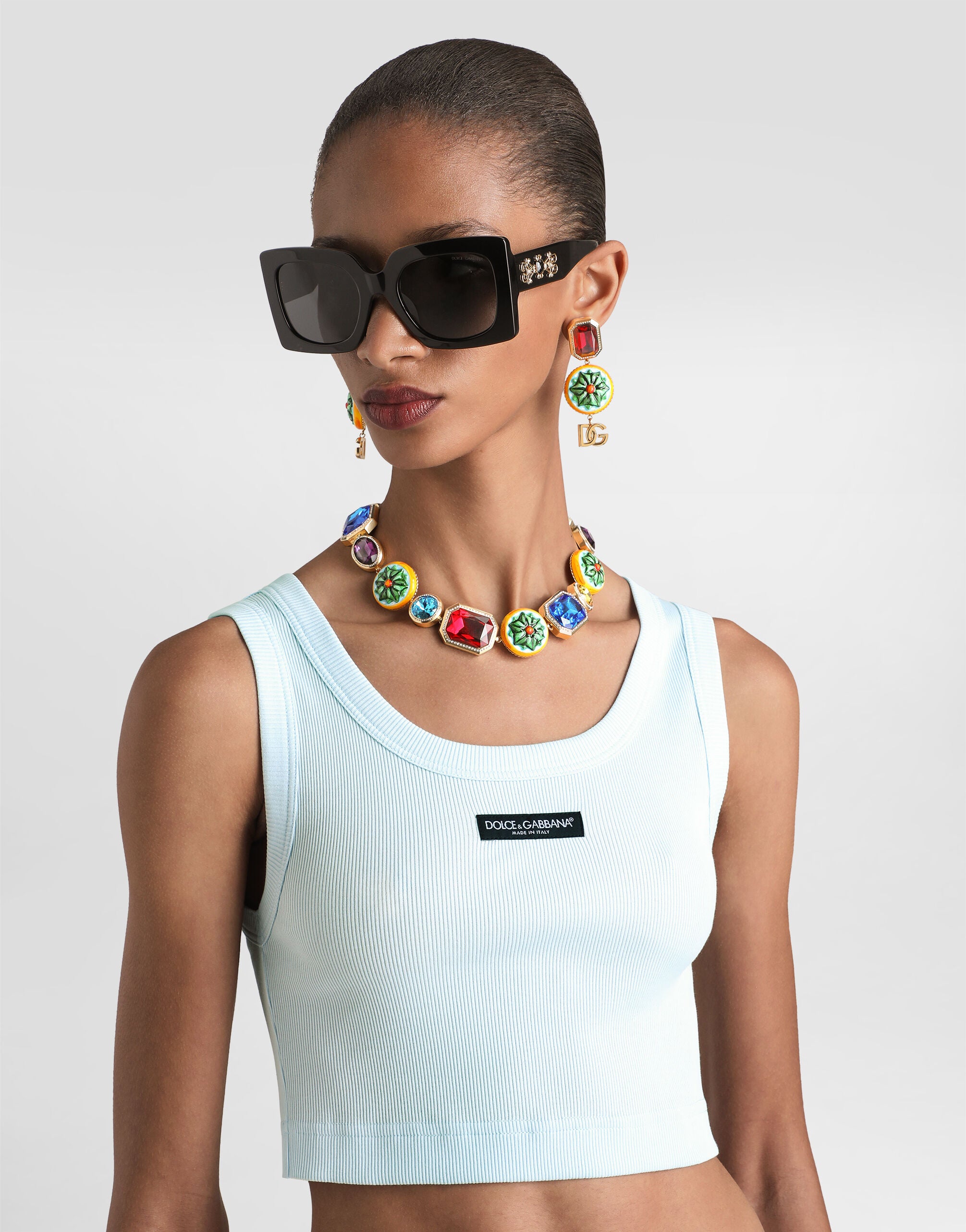 Cotton cropped tank top with logo