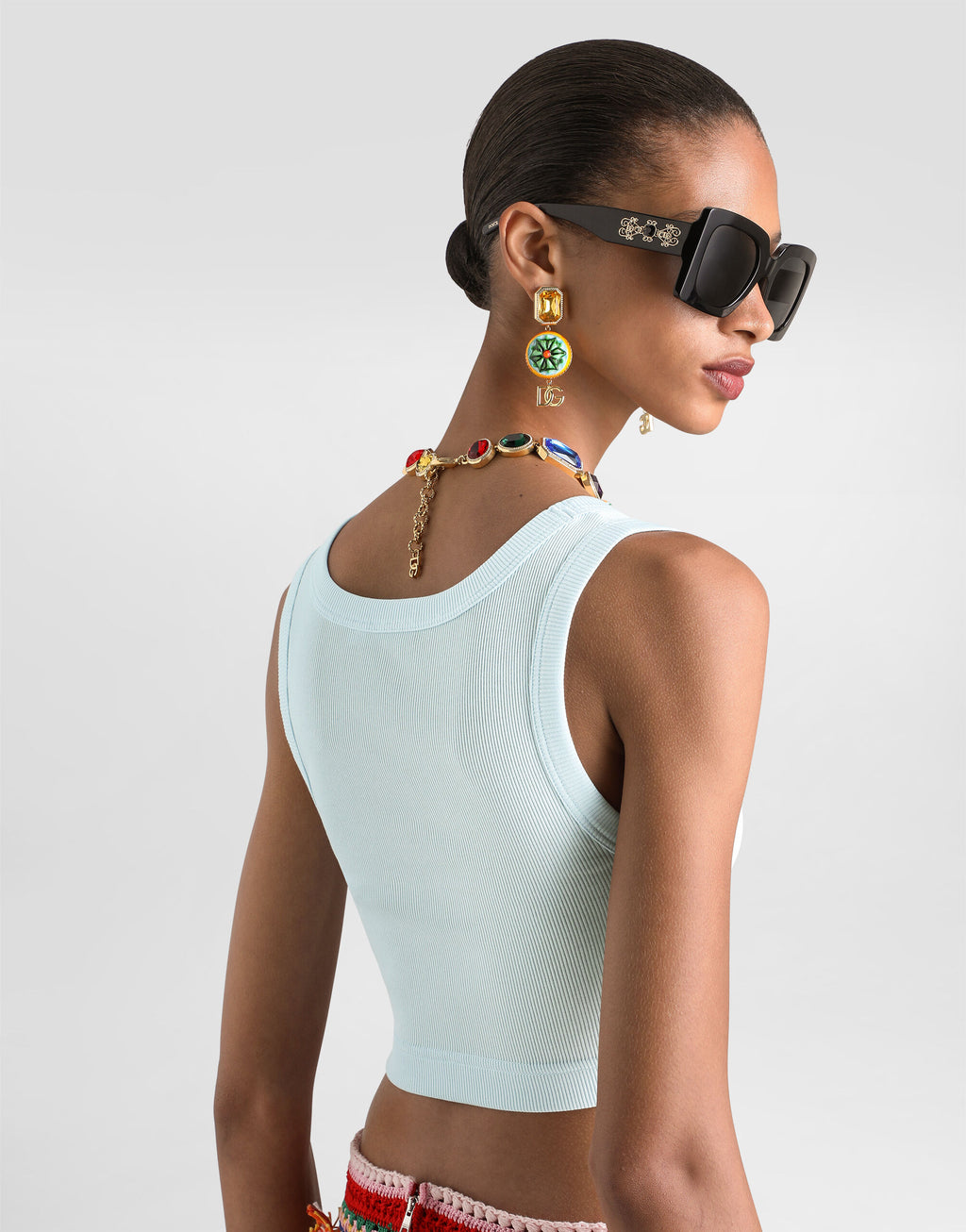 Cotton cropped tank top with logo