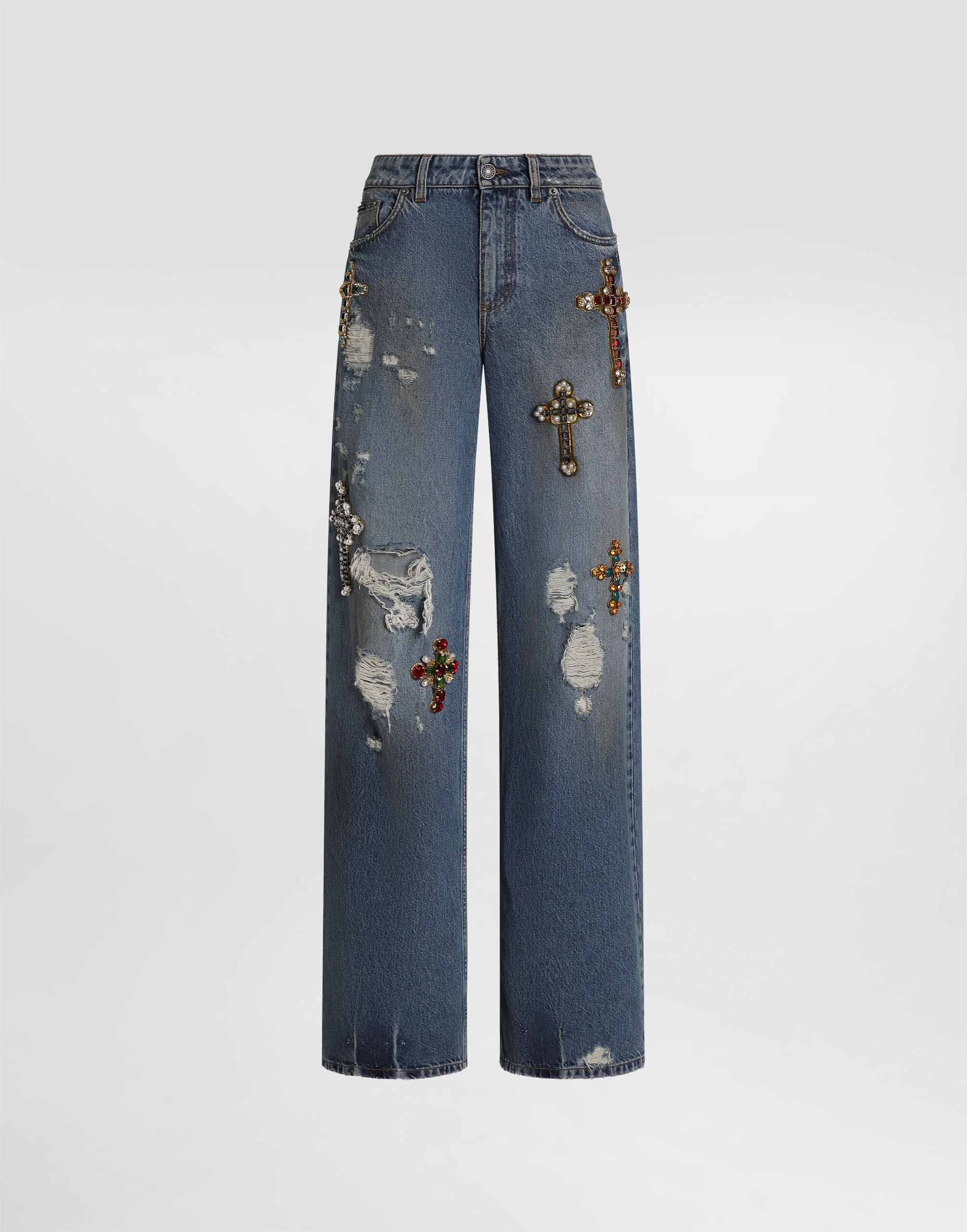 5-pocket denim trousers with emrboidery