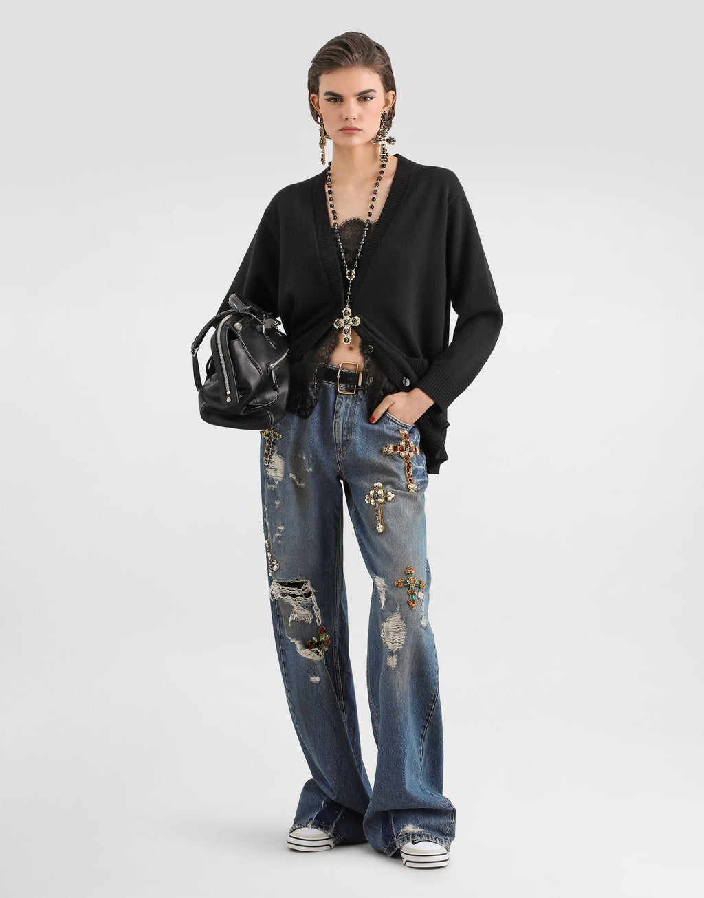 5-pocket denim trousers with emrboidery