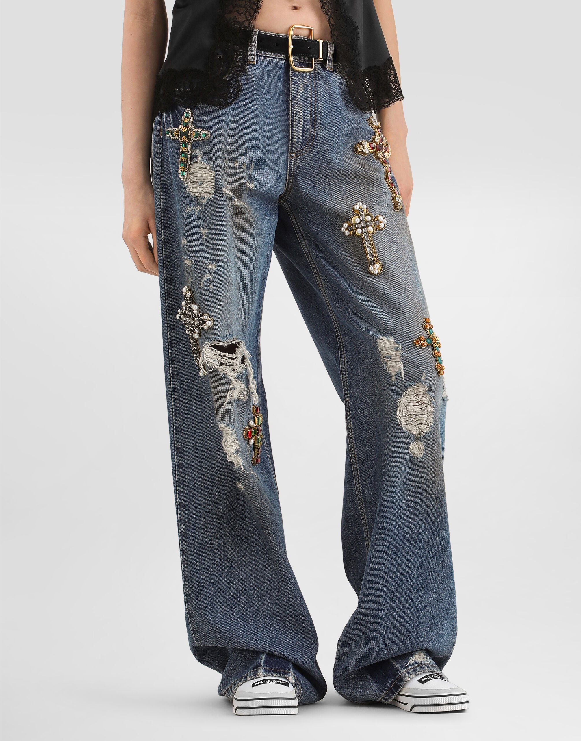 5-pocket denim trousers with emrboidery