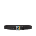 Fendi FF Buckle in palladium-finish metal with multicolor zircons, paired with a reversible black leather belt for a customizable, luxury look.