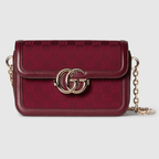 Gucci Go Small Shoulder Bag in Rosso Ancora red GG canvas with matching leather trim, gold-toned hardware, and a detachable mirror.