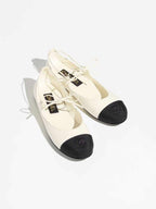 MARY JANES   Lambskin &amp; Grosgrain  Ivory &amp; Black