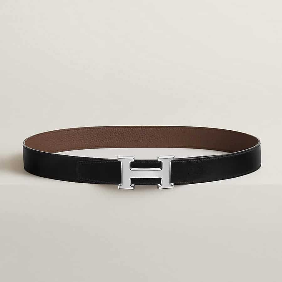 H belt buckle &amp; Reversible leather strap 32 mm