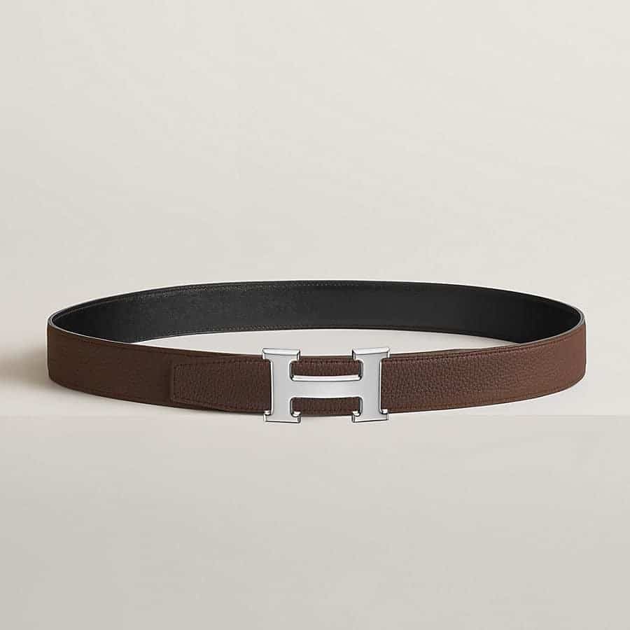 H belt buckle &amp; Reversible leather strap 32 mm