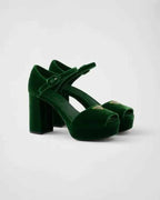 Prada Velvet Platform Sandals - Laurel Green