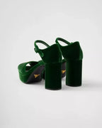 Prada Velvet Platform Sandals - Laurel Green