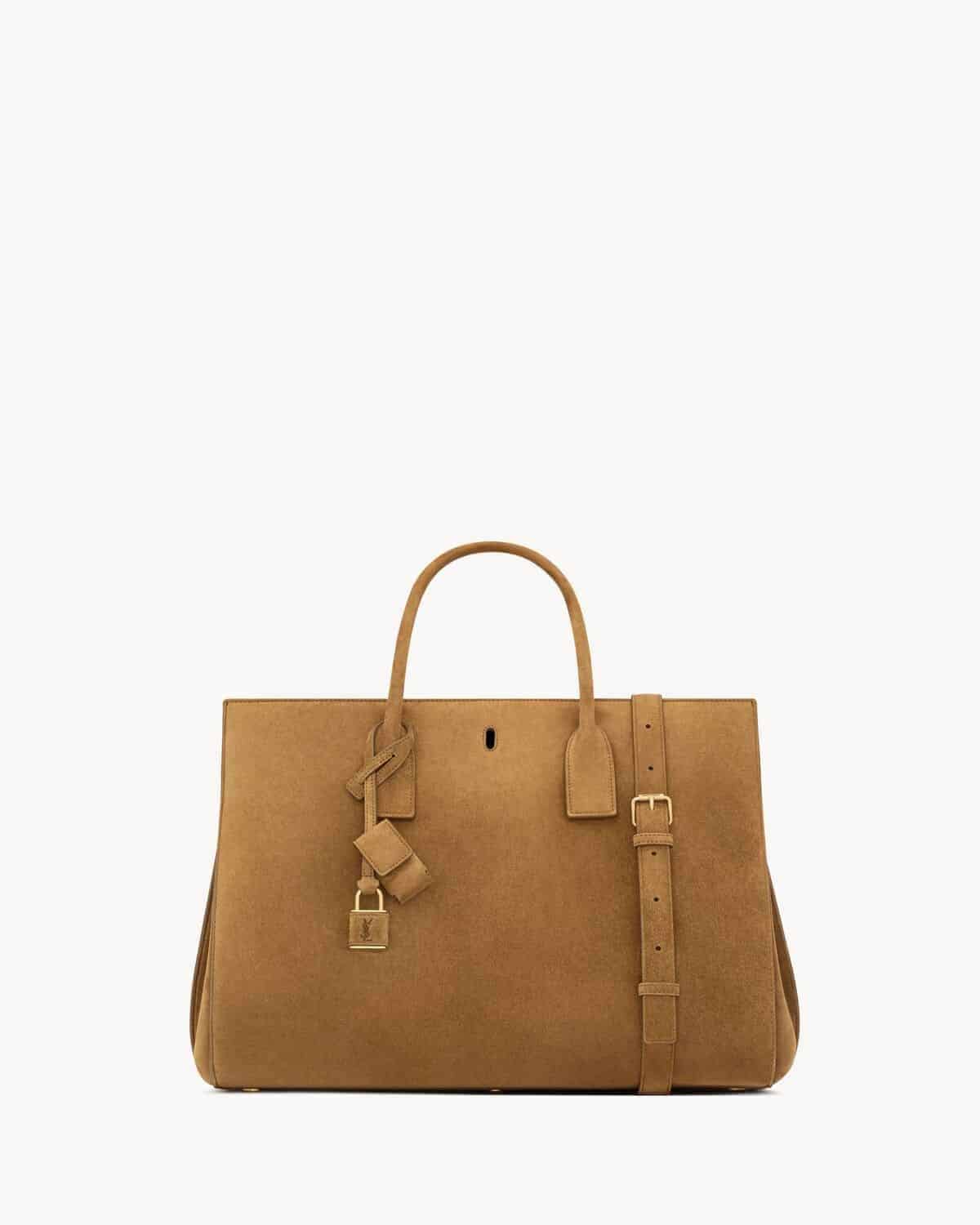SAC DE JOUR IN SUEDE – LARGE CARAMEL COGNAC