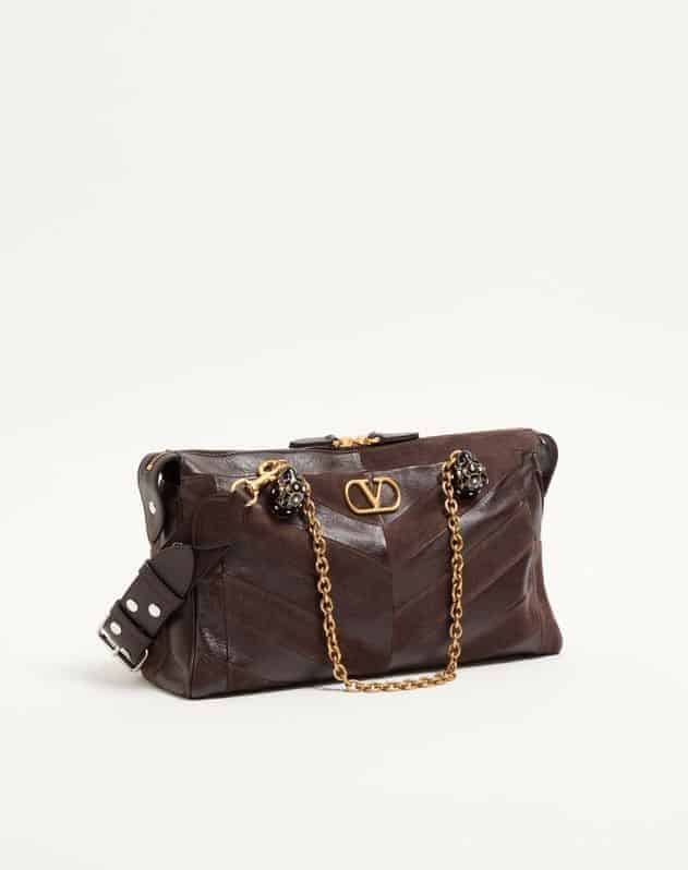 Valentino Garavani Panthea Medium Shoulder Bag In Suede And Nappa With Chevron Motif
