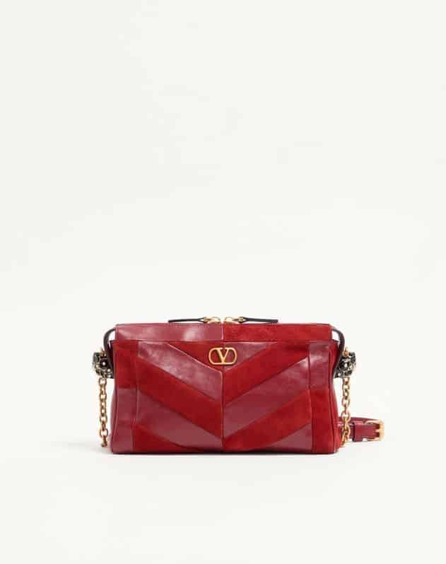 Valentino Garavani Panthea Small Shoulder Bag In Suede And Nappa With Chevron Pattern