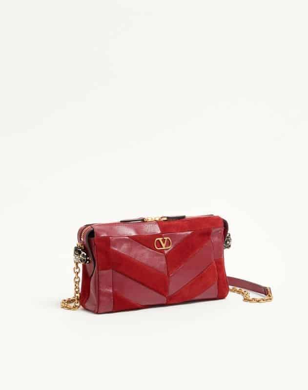 Valentino Garavani Panthea Small Shoulder Bag In Suede And Nappa With Chevron Pattern