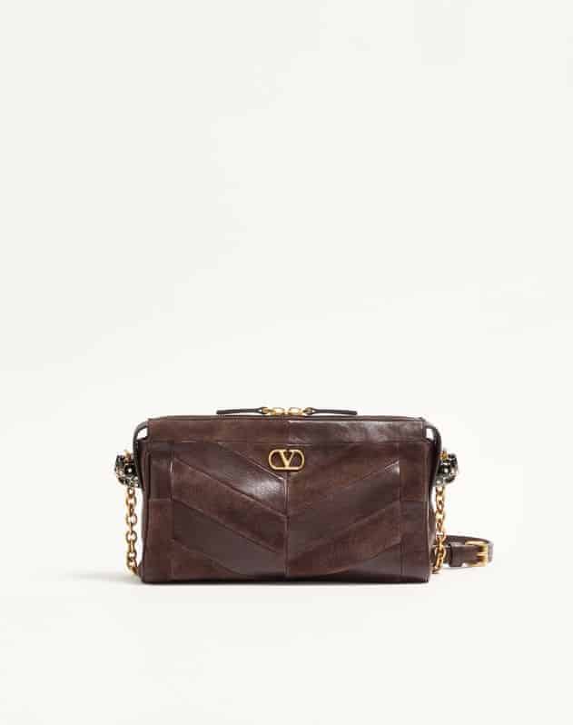 Valentino Garavani Panthea Small Shoulder Bag In Suede And Nappa With Chevron Pattern