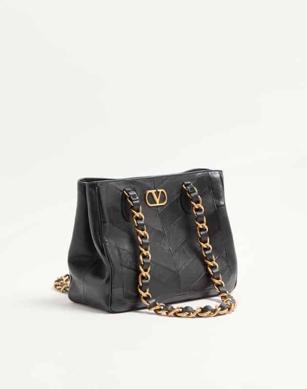 Valentino Garavani Laseine Small Shopping Bag In Chevron-Patterned Nappa Leather