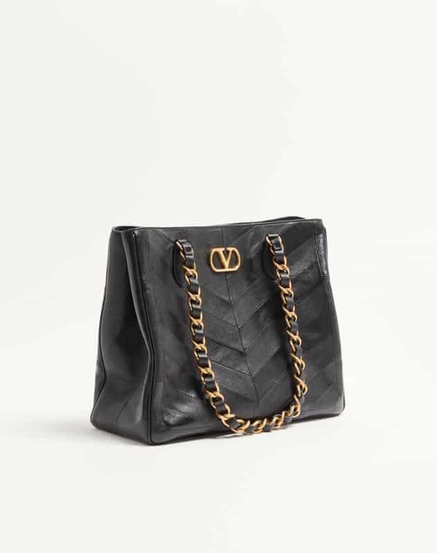 Valentino Garavani Laseine Shopping Bag In Nappa Leather With A Chevron Pattern