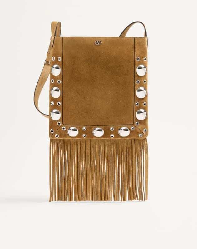 Valentino Garavani Nellcôte Suede Shoulder Bag With Fringes