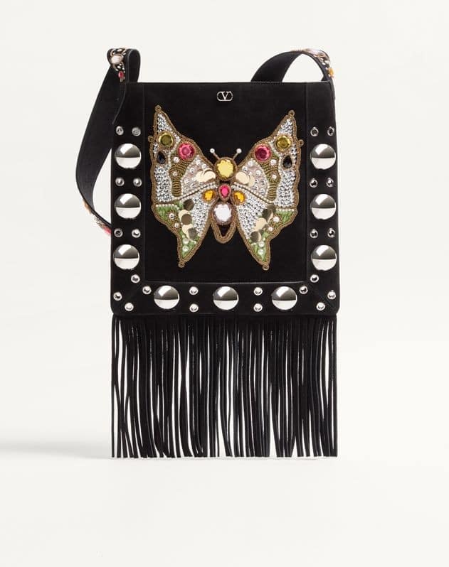 Valentino Garavani Nellcôte Embroidered Shoulder Bag With Fringes