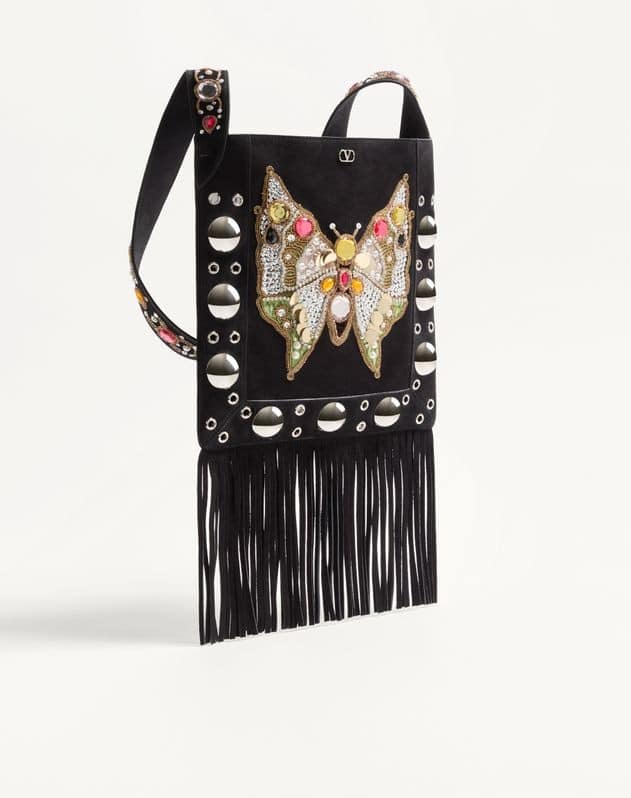Valentino Garavani Nellcôte Embroidered Shoulder Bag With Fringes