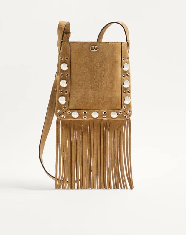 Valentino Garavani Nellcôte Small Shoulder Bag In Suede With Fringes