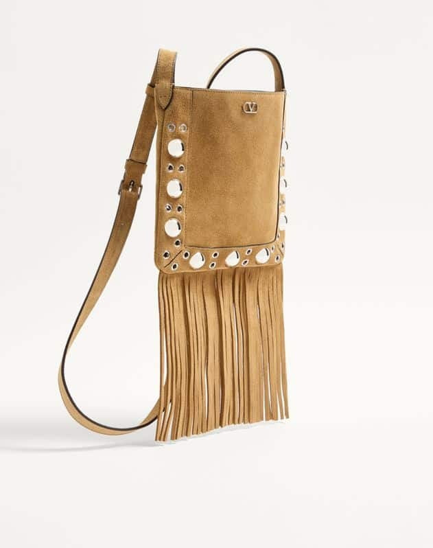 Valentino Garavani Nellcôte Small Shoulder Bag In Suede With Fringes