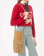 Valentino Garavani Nellcôte Small Shoulder Bag In Suede With Fringes