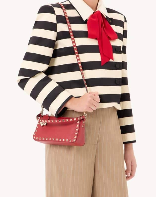 Small Rockstud Grainy Calfskin Crossbody Bag