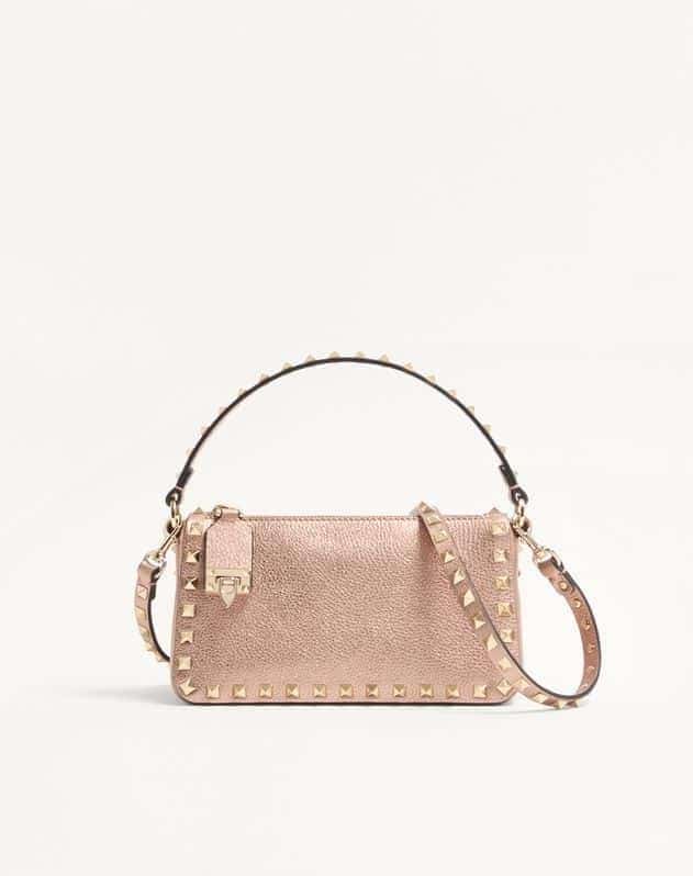 Valentino Garavani Rockstud Small Crossbody Bag In Laminated Grainy Calfskin Leather
