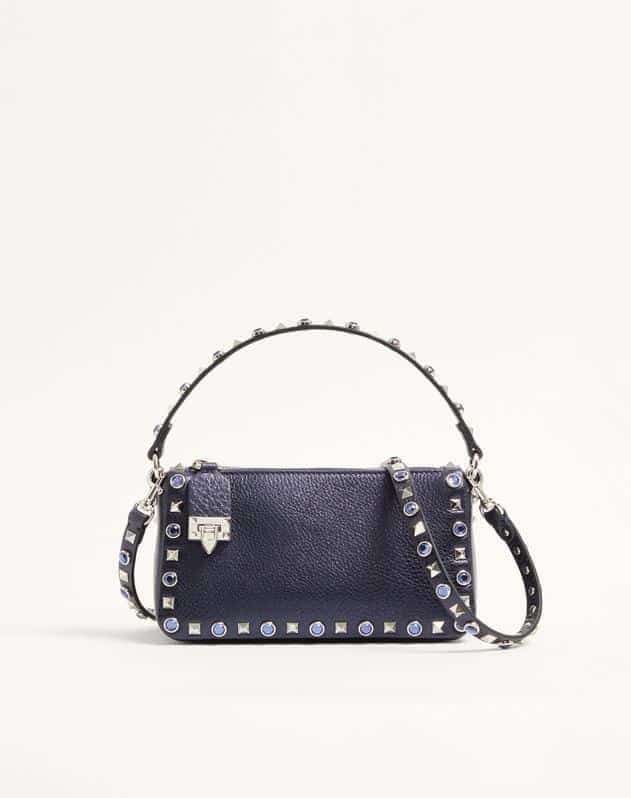 Valentino Garavani Rockstud Small Shoulder Bag In Laminated Calfskin With Cabochon Stones
