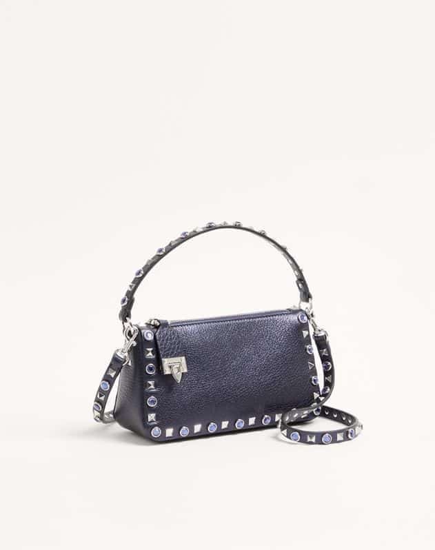 Valentino Garavani Rockstud Small Shoulder Bag In Laminated Calfskin With Cabochon Stones