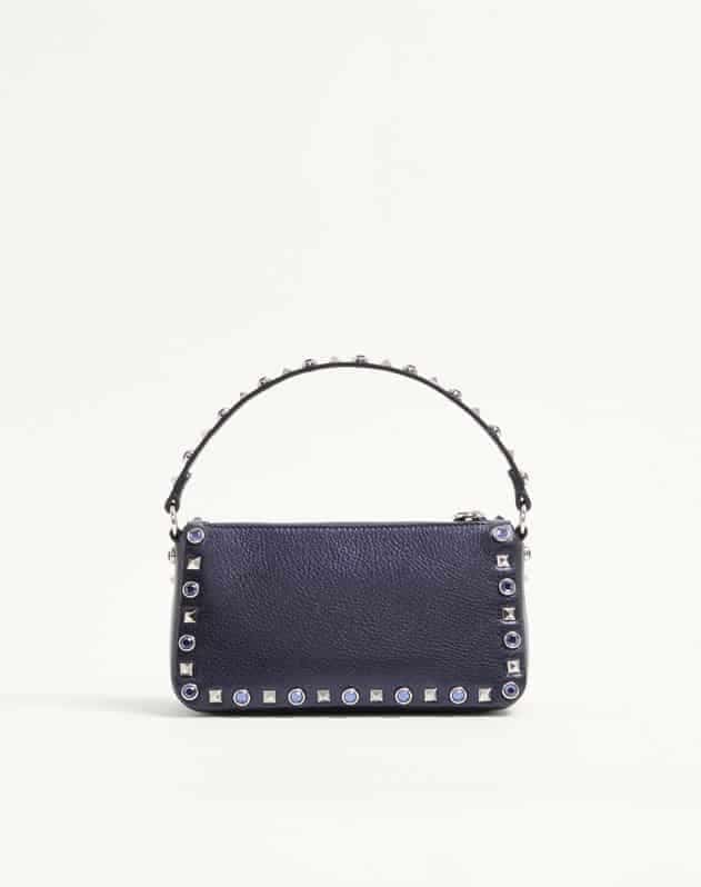Valentino Garavani Rockstud Small Shoulder Bag In Laminated Calfskin With Cabochon Stones