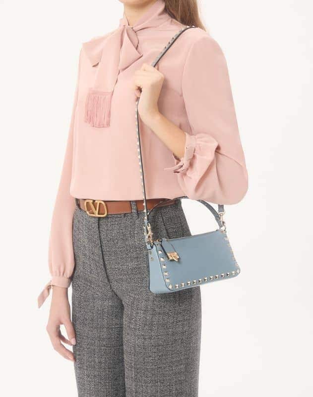 Small Rockstud Grainy Calfskin Crossbody Bag