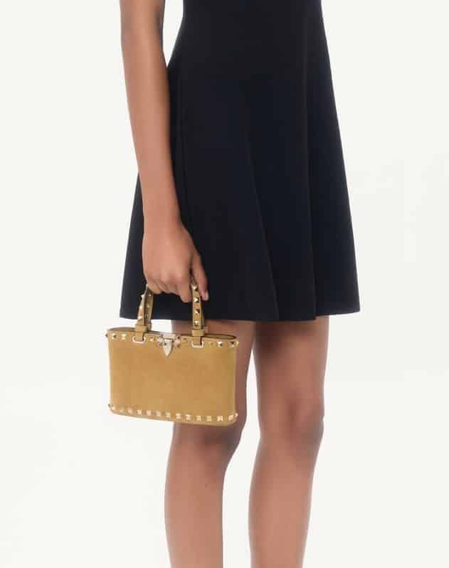 Rockstud mini suede shopping bag