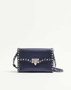 Valentino Garavani Rockstud Small Shoulder Bag In Laminated Calfskin With Cabochon Stones