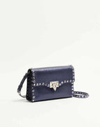 Valentino Garavani Rockstud Small Shoulder Bag In Laminated Calfskin With Cabochon Stones