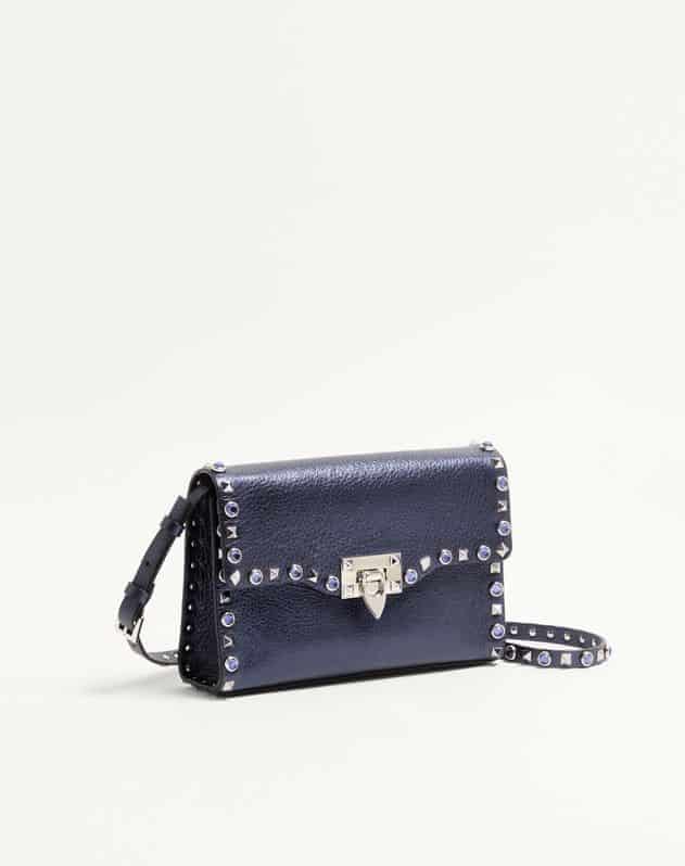 Valentino Garavani Rockstud Small Shoulder Bag In Laminated Calfskin With Cabochon Stones