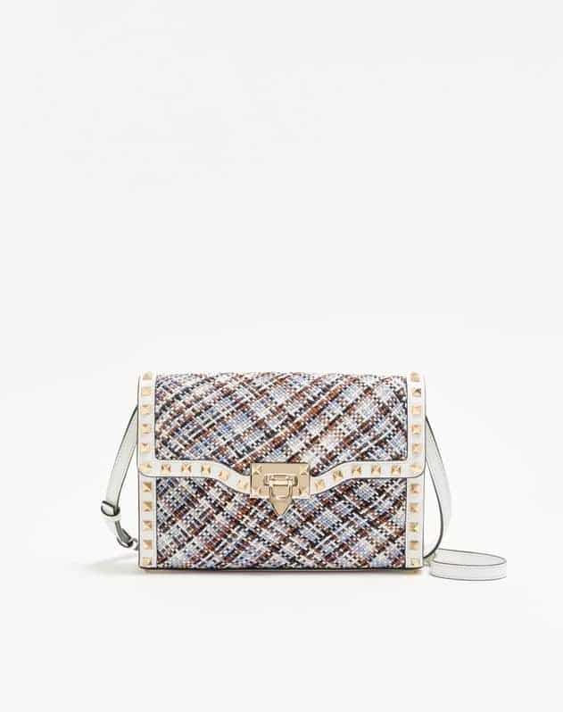 Valentino Garavani Rockstud Small Shoulder Bag In Woven Fabric