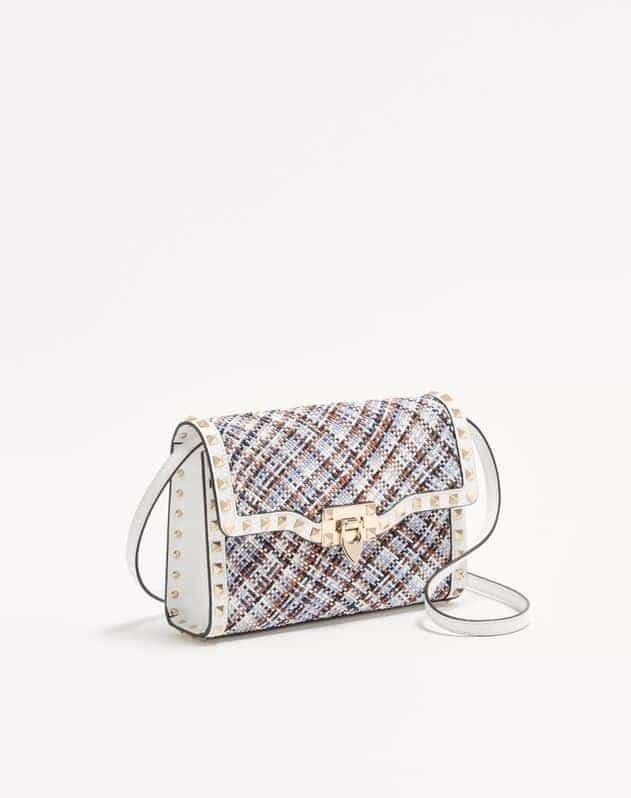 Valentino Garavani Rockstud Small Shoulder Bag In Woven Fabric