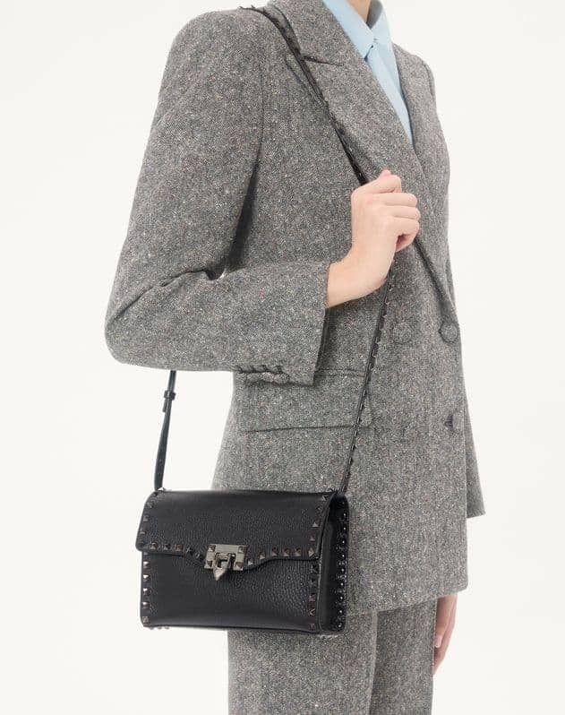 Small Rockstud Grainy Calfskin Crossbody Bag